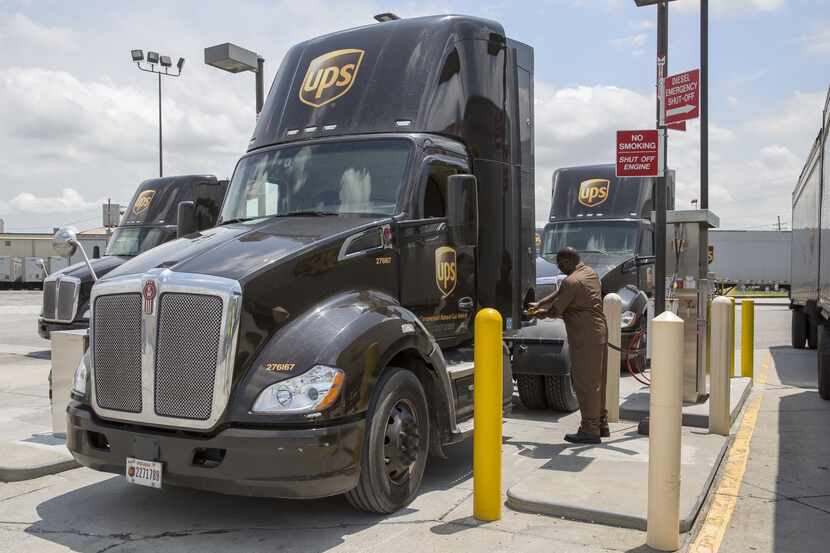A tractor trailer refuels at one of UPS' fueling stations.