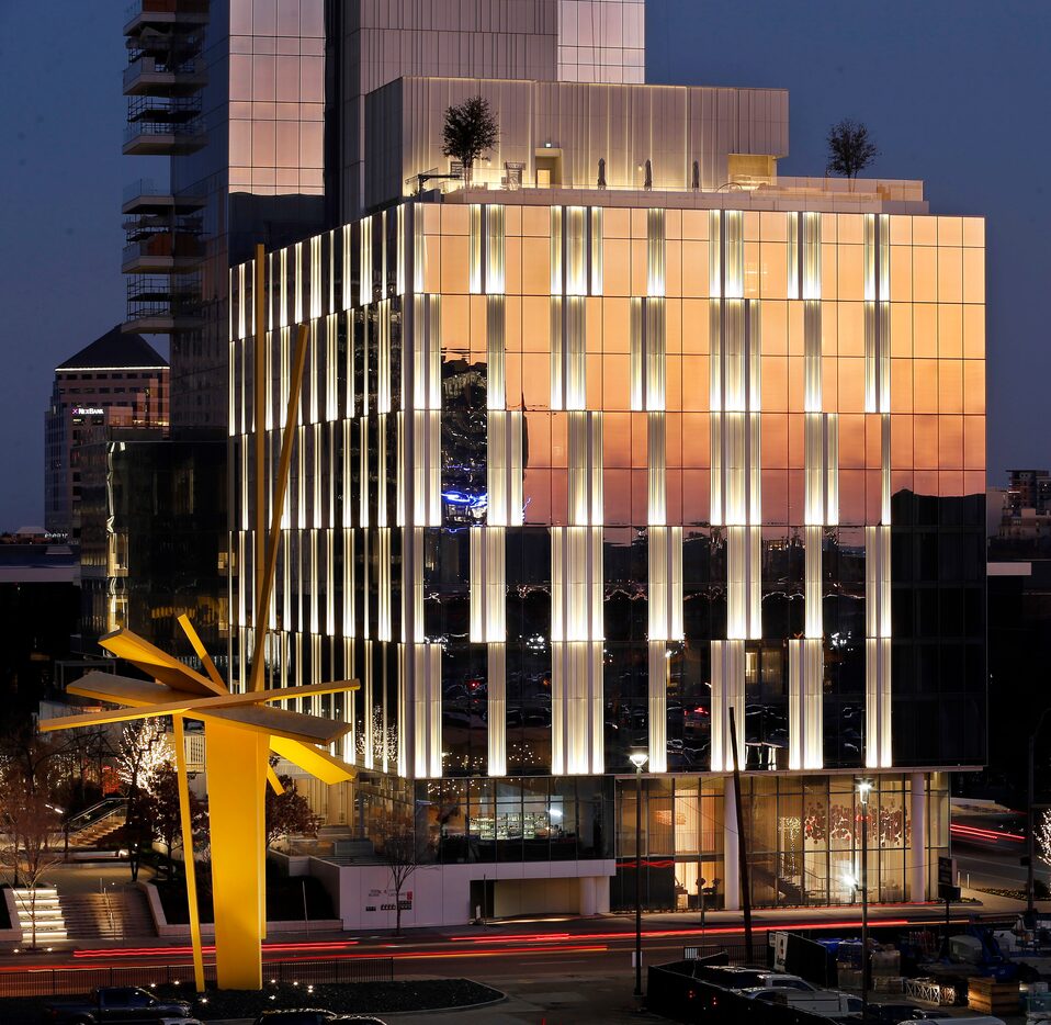 An exterior view of the Hall Arts Hotel (foreground) and residences (top) in the Arts...