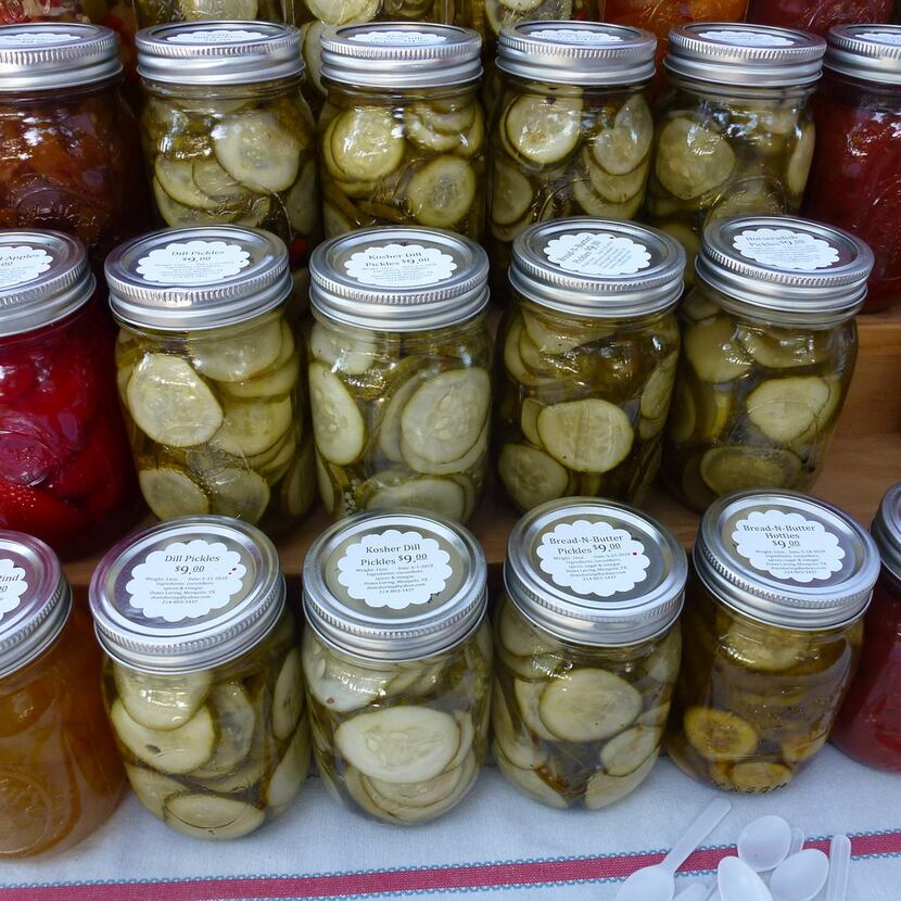 Many of the pickles, pickled veggies, jams and jellies from Designs by Diana at the Farmers...