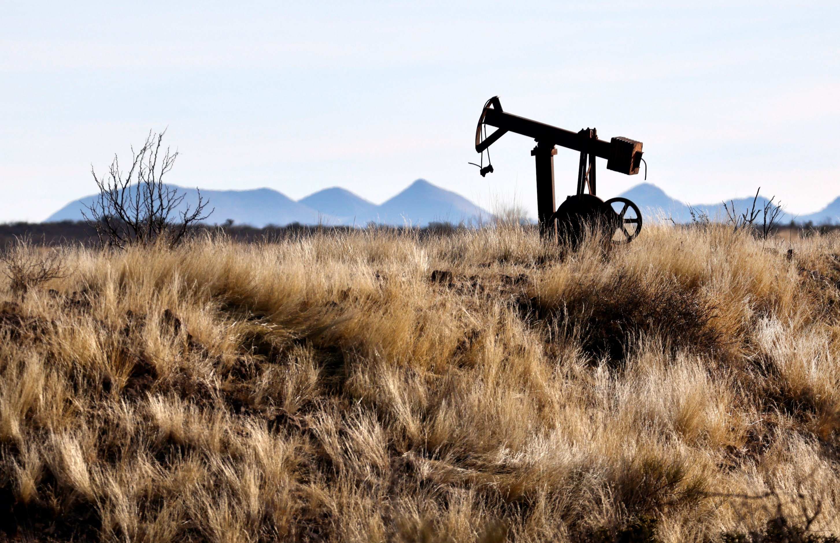 A small pump jack sits on the Wyatt Ranches-Little Reata Division where part of the movie...