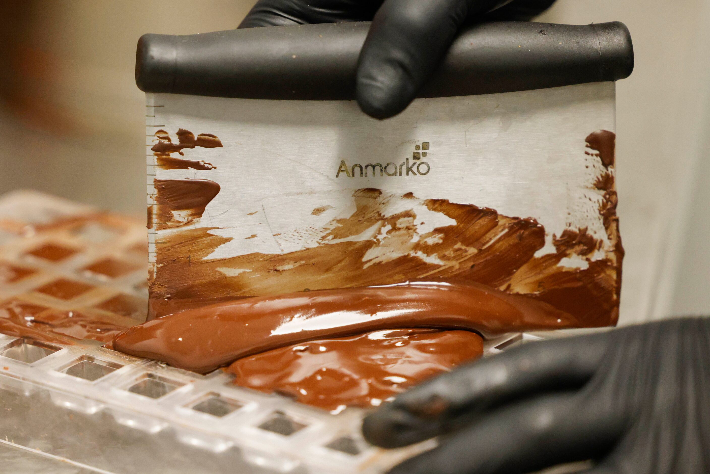 The chocolate is ready to set into the cubed trays. 
