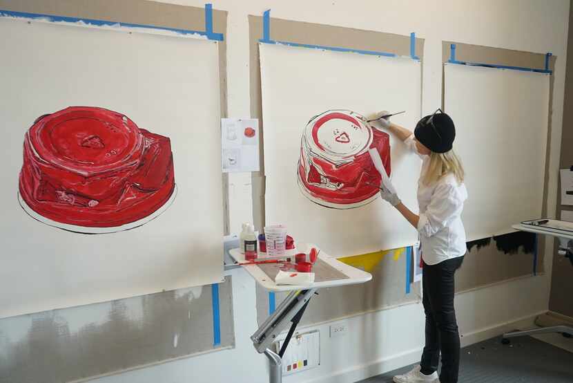 Paula Crown working on Solo cup studies for her show, presented by Dallas Contemporary, at...