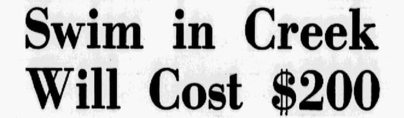 Headline from a story by Carolyn Barta in 1970 following the ban on swimming in Turtle Creek...