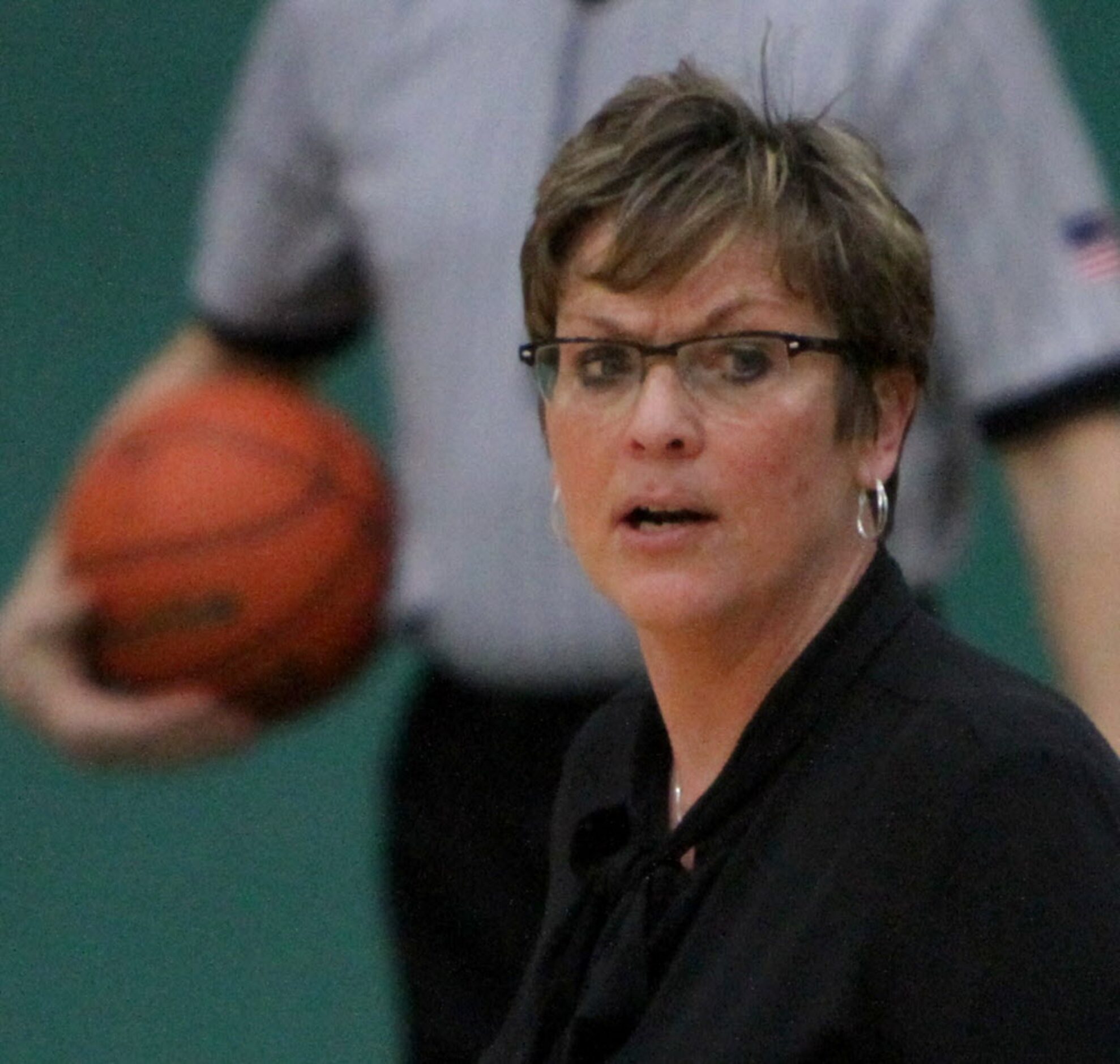 Southlake Carroll head coach Teri Morrison waits to share some coaching wisdom with her...