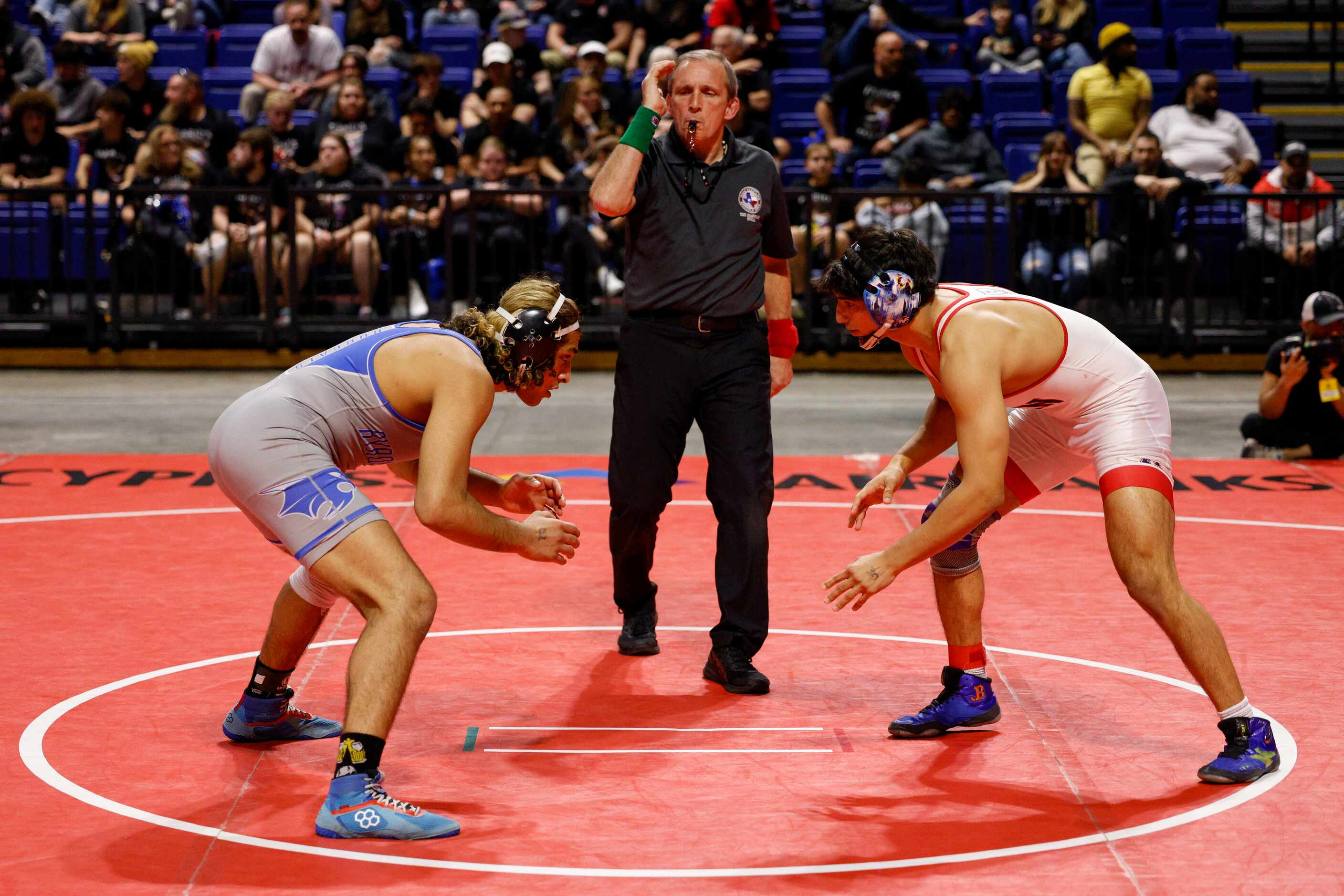 Hasnat Raza of Trophy Club Byron Nelson (left) wrestles Vincenzo Oliva during the...