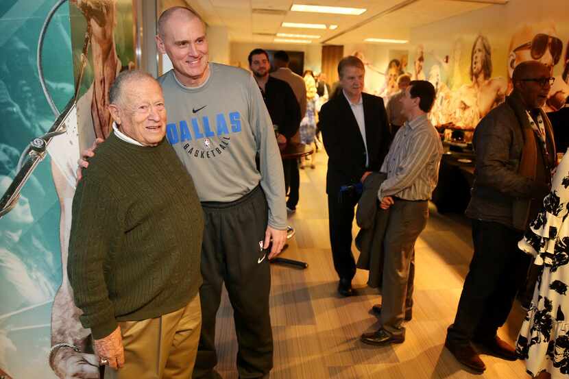 Former Dallas Mavericks head coach Dick Motta (left) and current head coach Rick Carlisle...