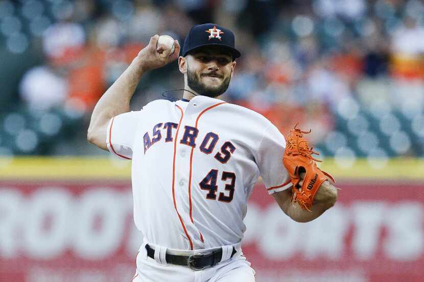HOUSTON, TX - MAY 01:  Lance McCullers Jr. #43 of the Houston Astros pitches in the first...