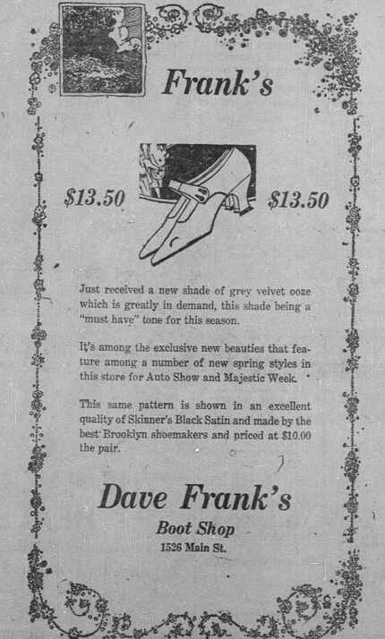 An advertisement from Dave Frank's Boot Shop in 1921.