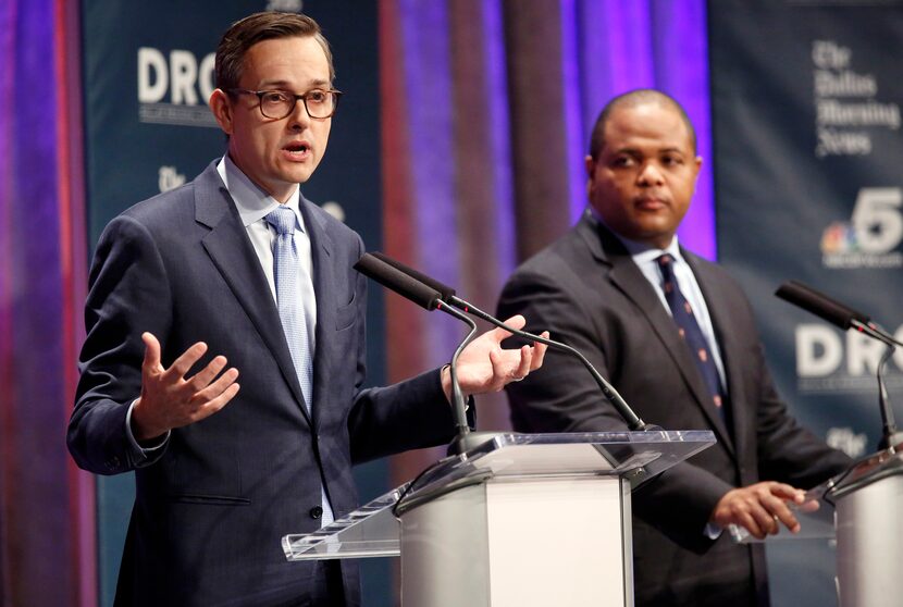 Dallas City Council member Scott Griggs (left) and State Rep. Eric Johnson, D-Dallas,...