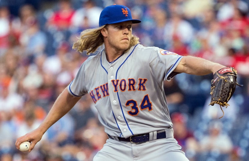 Apr 18, 2016; Philadelphia, PA, USA; New York Mets starting pitcher Noah Syndergaard (34)...