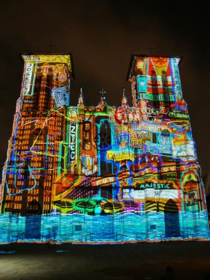 Visitors can watch SAGA, a free 24-minute light show that is projected on the San Fernando...