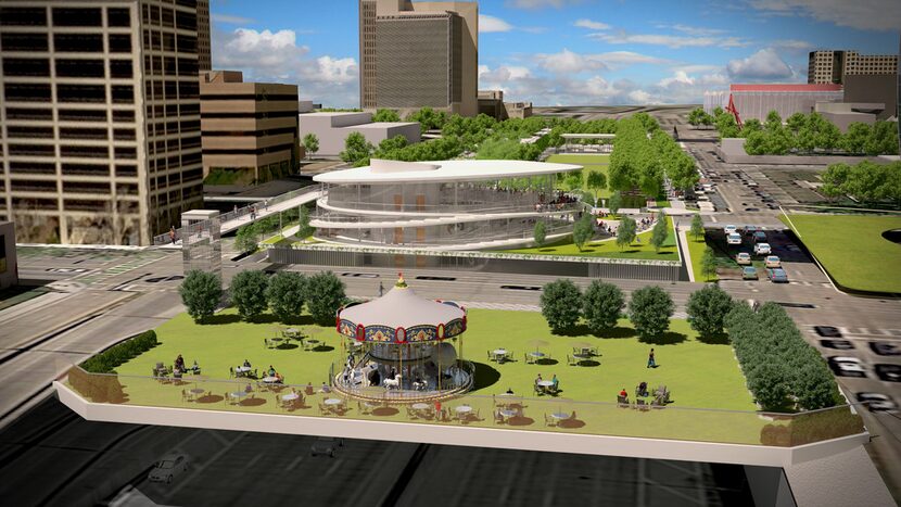 Renderings show the planned expansion of Klyde Warren Park in Dallas. The expansion will...