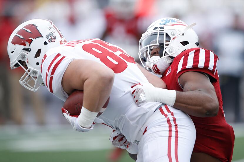 FILE - BLOOMINGTON, IN - NOVEMBER 04: Chris Covington #4 of the Indiana Hoosiers tackles...