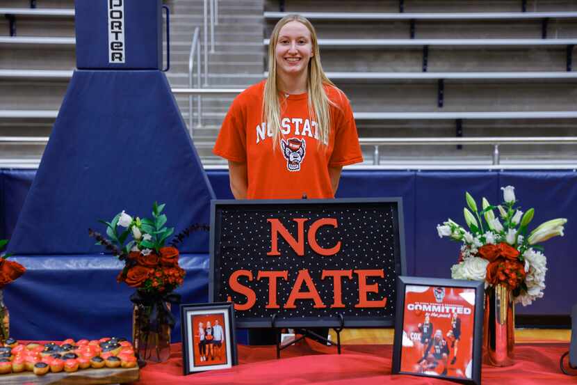 Maddie Cox during the signing day ceremony in Flower Mound on Wednesday, Nov. 9, 2022. Cox...