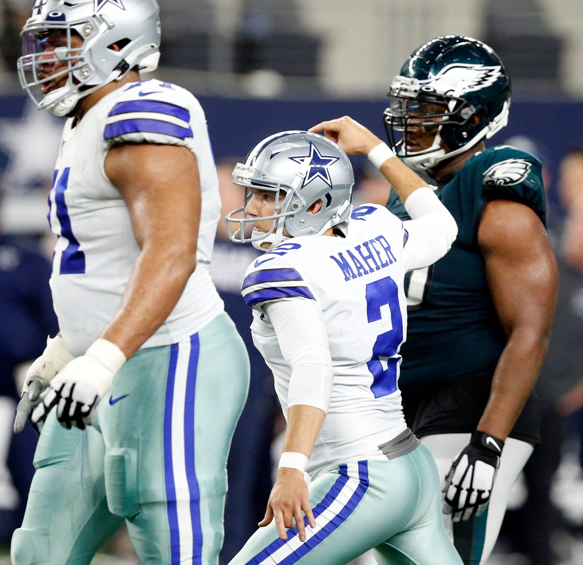 Dallas Cowboys kicker Brett Maher (2) celebrates his 65-yard field goal against the...