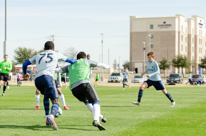 Trialist Angel Enrique Elvira Paita cuts inside a Swope Park Ranger defender. (2-13-19)