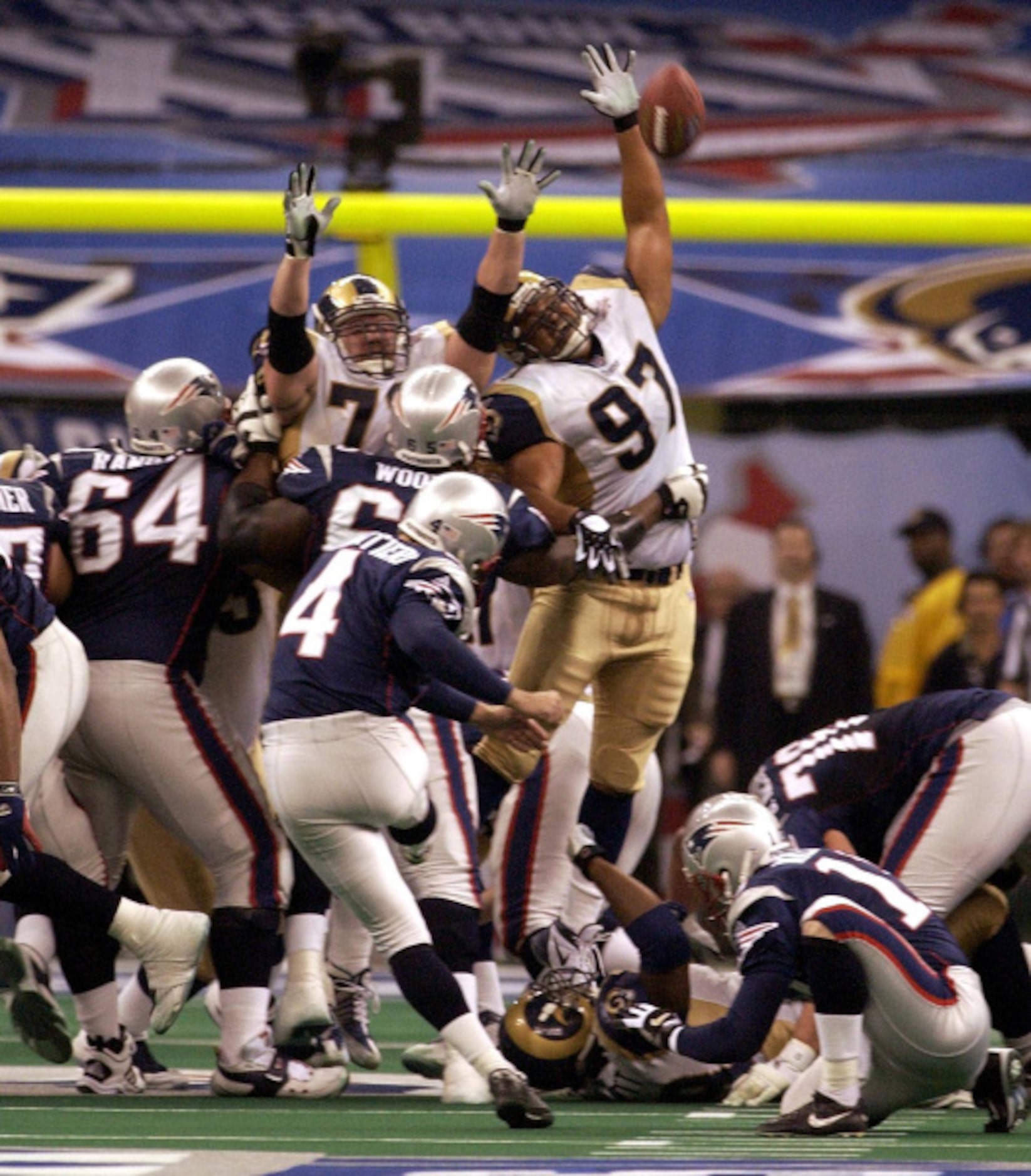 25. Adam Vinatieri's game-winning FG vs. St. Louis:

The St. Louis Rams were 14-point...