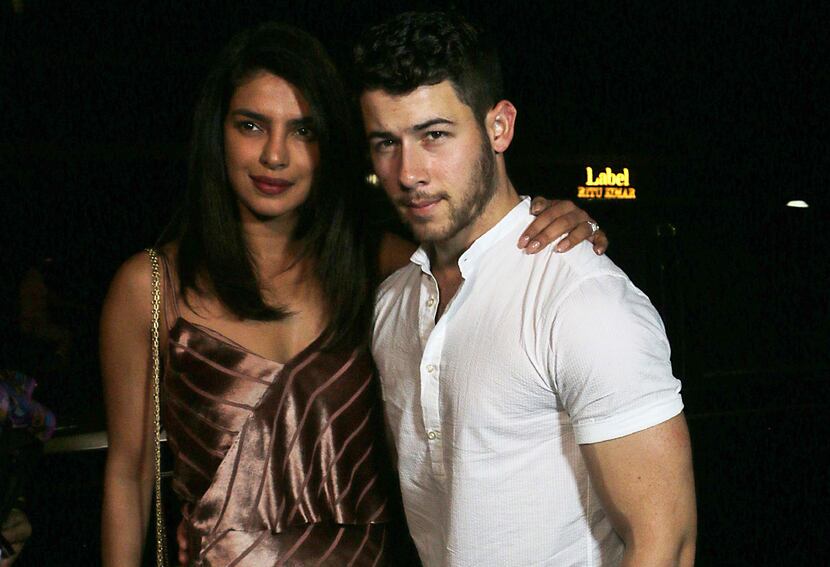 Indian actress Priyanka Chopra and U.S. musician Nick Jonas are pictured after a dinner in...