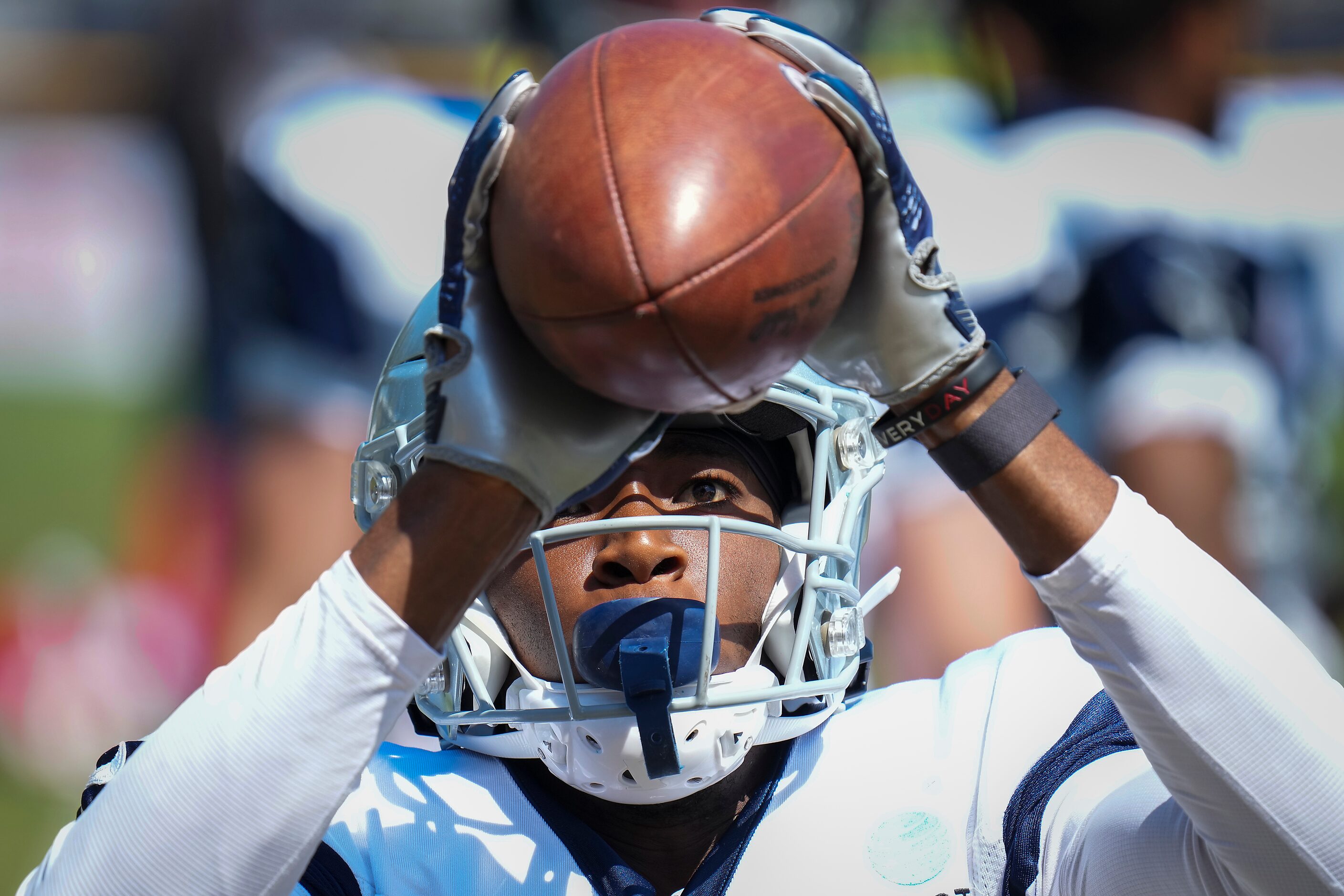 Dallas Cowboys wide receiver Jalen Brooks catches a ball during a training camp practice on...