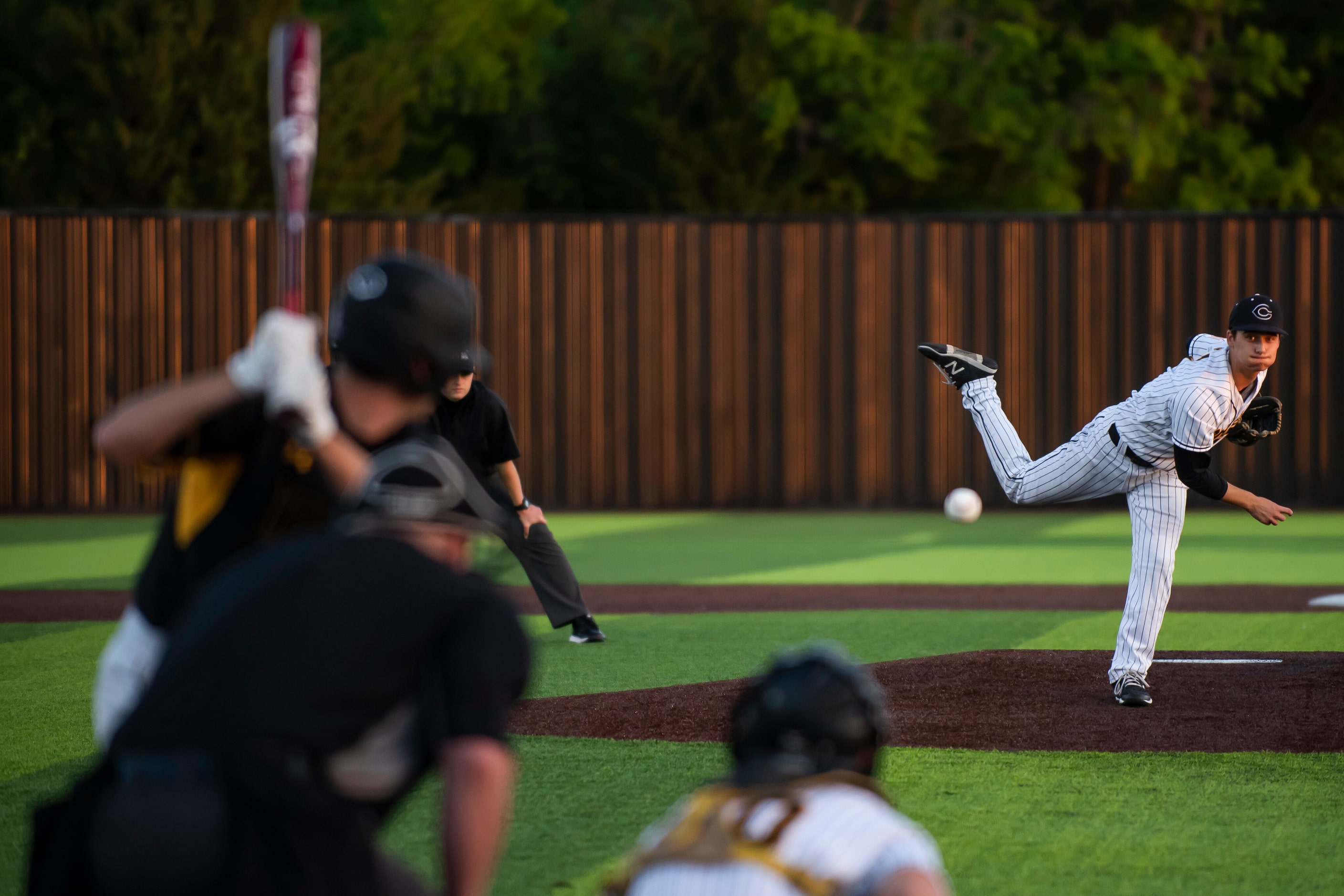 Crandall pitcher Landon Phillips (3) delivers a pitch during a baseball game between...