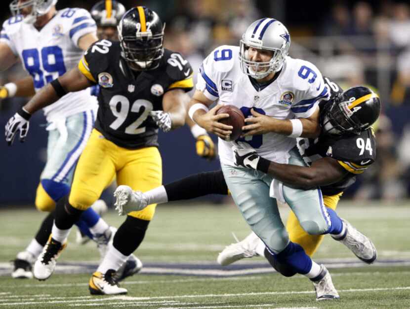 Pittsburgh Steelers inside linebacker Lawrence Timmons (94) sacks Dallas Cowboys quarterback...