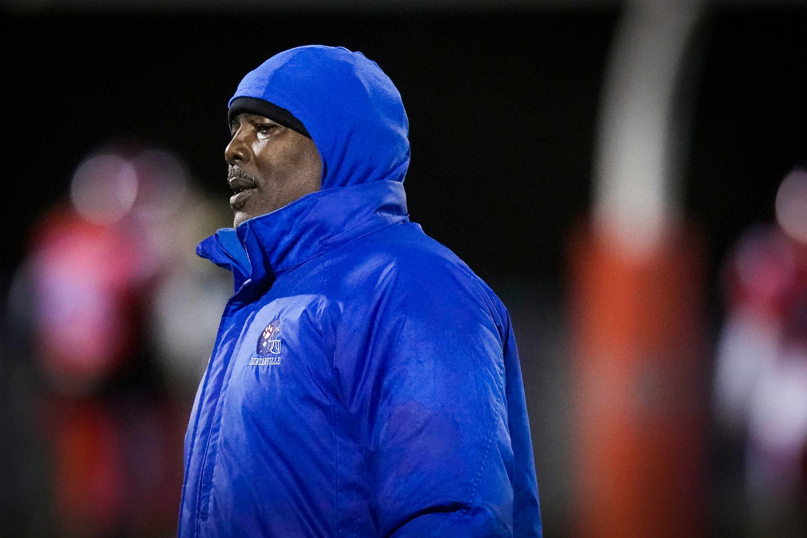 Duncanville head coach Reginald Samples works on the sidelines during the first half of a...