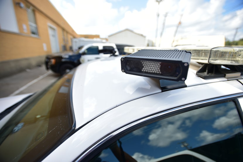 License plate reading cameras installed on a Denton Police Department vehicle, Thursday,...