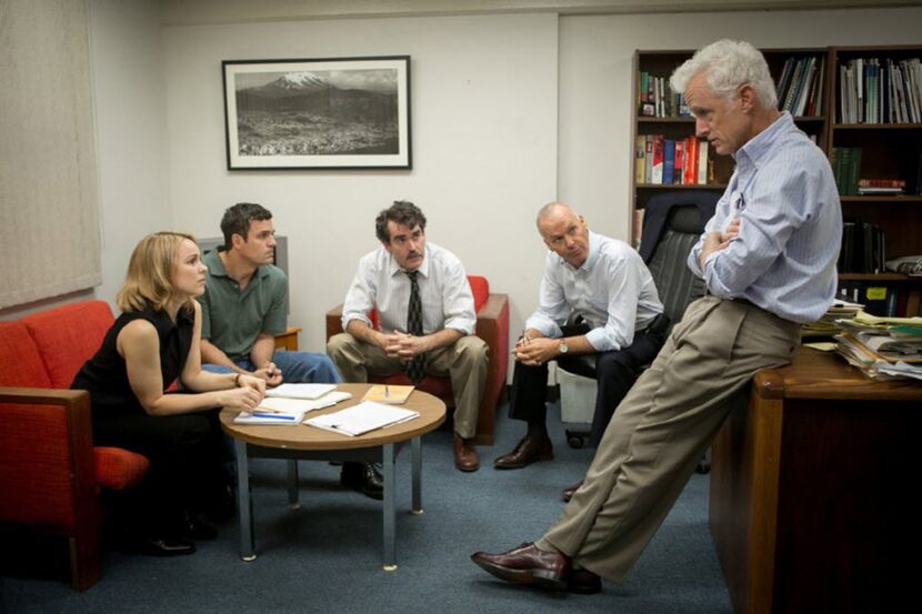 Rachel McAdams, Mark Ruffalo, Brian d'Arcy James, Michael Keaton and John Slattery in...