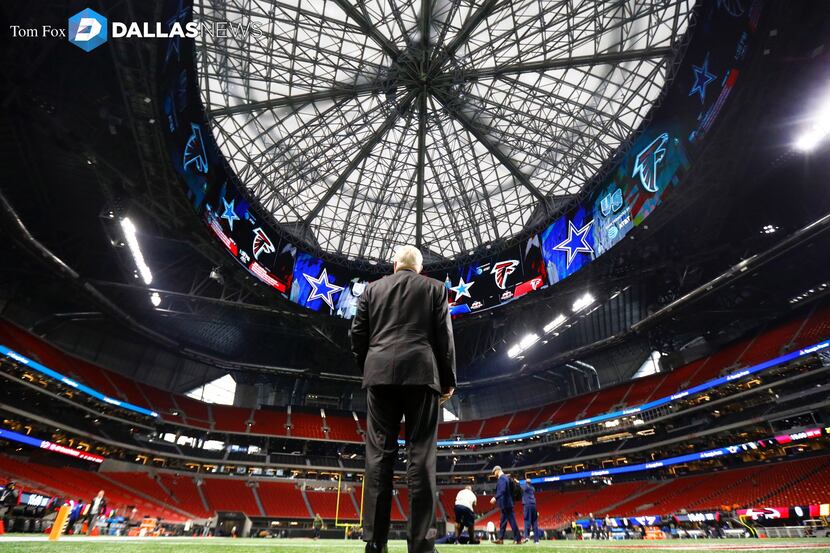 Dallas Cowboys owner Jerry Jones views the Mercedes-Benz Stadium in Atlanta, Georgia after...