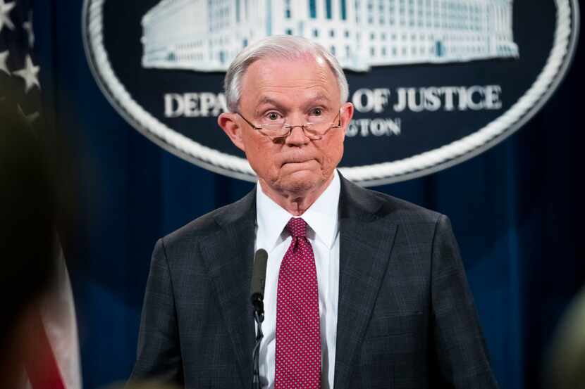 Attorney General Jeff Sessions during a news conference at the  Department of Justice in...