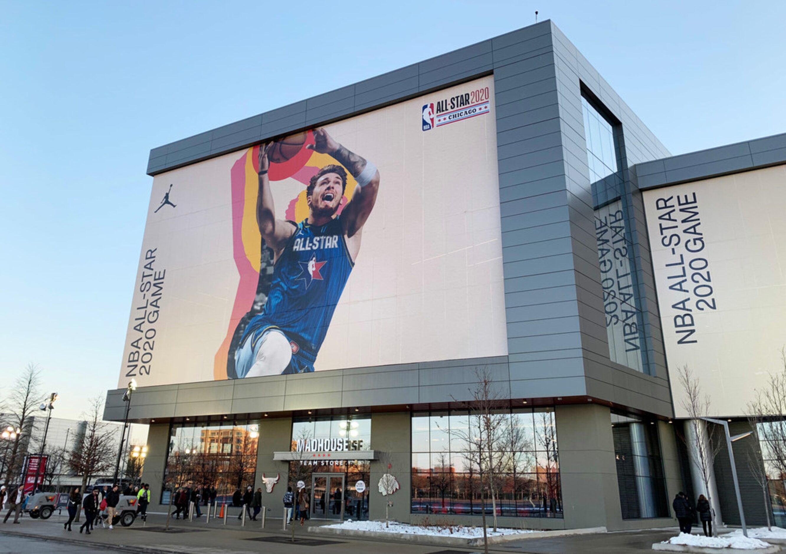 Dallas Mavericks Luka Doncic's image on the wall of the United Center promoting the NBA...