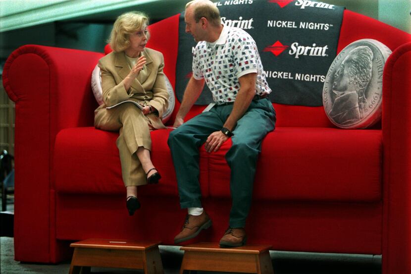 Joyce Brothers shared a couch and advice with Randy Culbreth of Dallas during an August 1999...