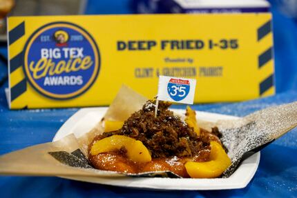 Deep Fried I-35: Fun to say, but what's in it? It's a kolache topped with smoked brisket,...