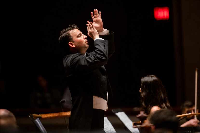 Guest conductor James Gaffigan leads the Dallas Symphony Orchestra at the Meyerson Symphony...