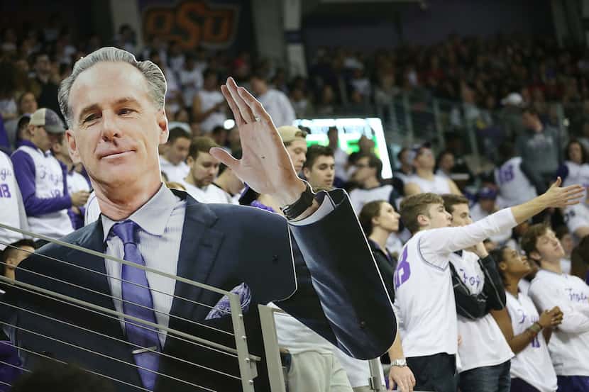 A cutout of TCU Horned Frogs head coach Jamie Dixon sits in the stands in the first half of...