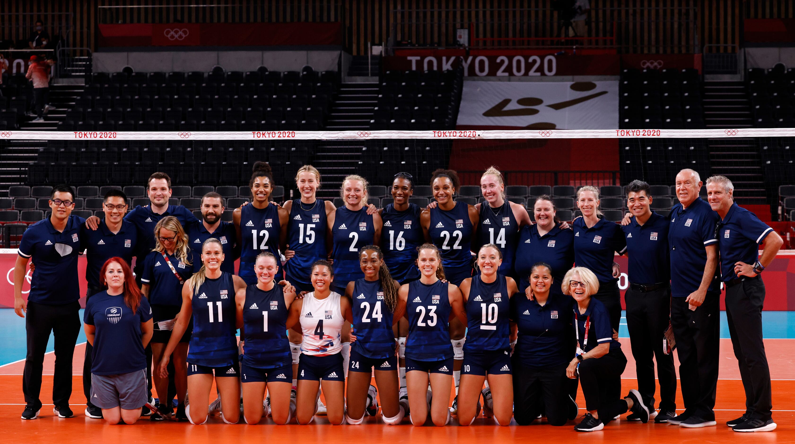 USA volleyball team poses for a portrait after defeating the Dominican Republic in the...