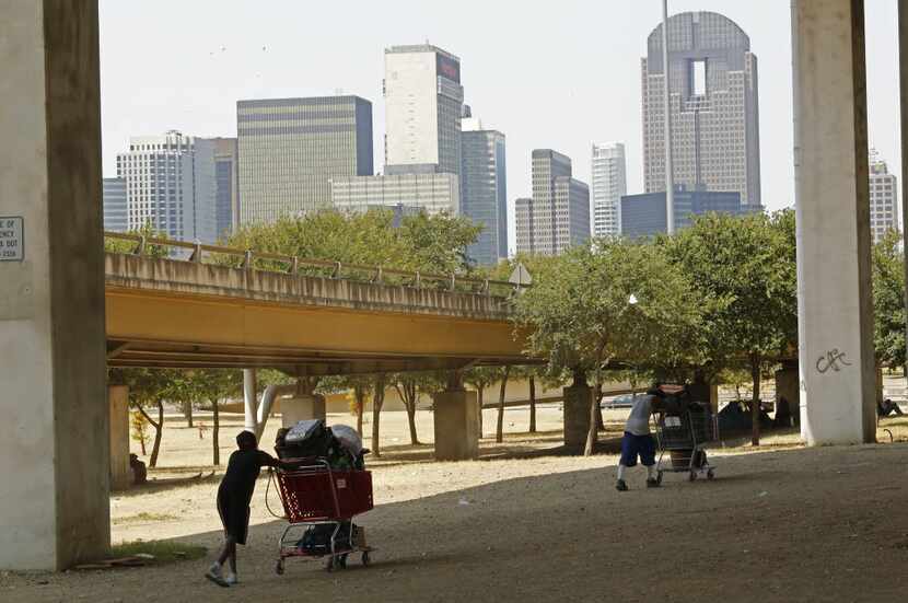 
A "No Trespassing" sign at an entrance of Tent City in Dallas.
