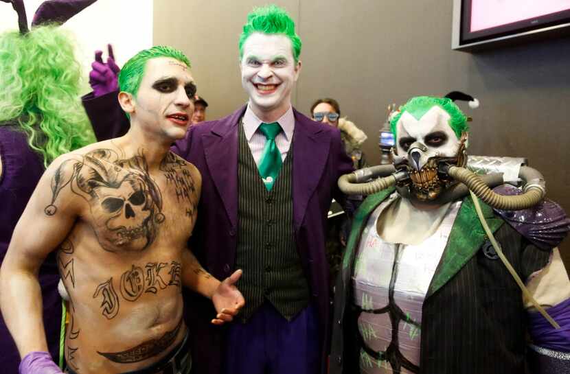 Three versions of the Joker portrayed by, from left, Alexander Thomas, Matthew James Edwards...