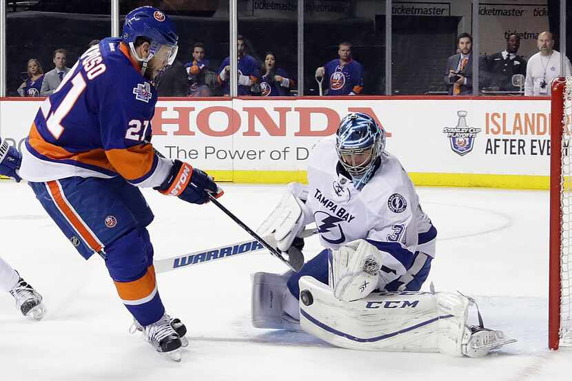 NEW YORK, NY - MAY 06: Ben Bishop #30 of the Tampa Bay Lightning makes the second period...