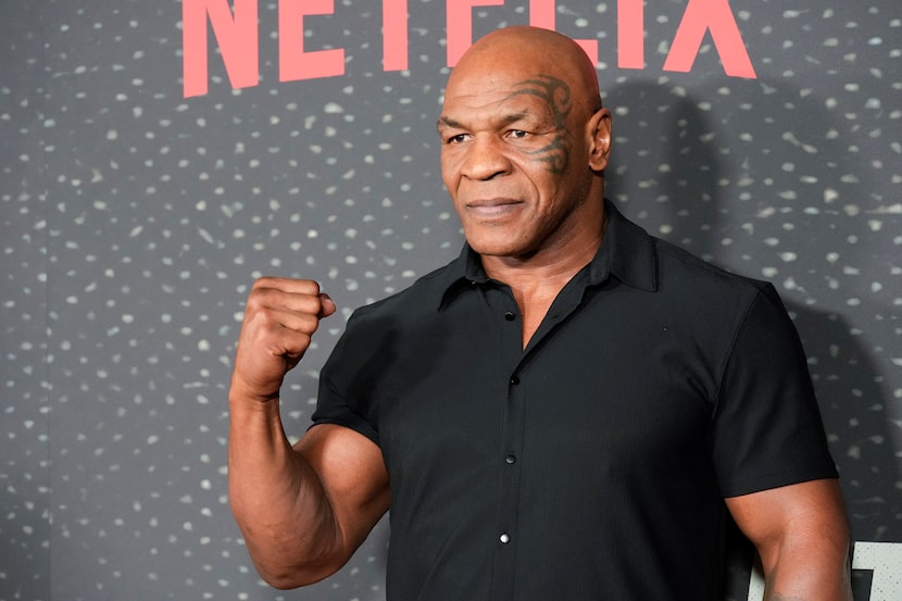 Mike Tyson arrives at the premiere of "Starting 5" on Monday, Sept. 23, 2024 at The Egyptian...