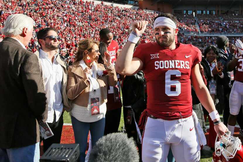 Oklahoma quarterback Baker Mayfield (6) during Senior Day before an NCAA college football...