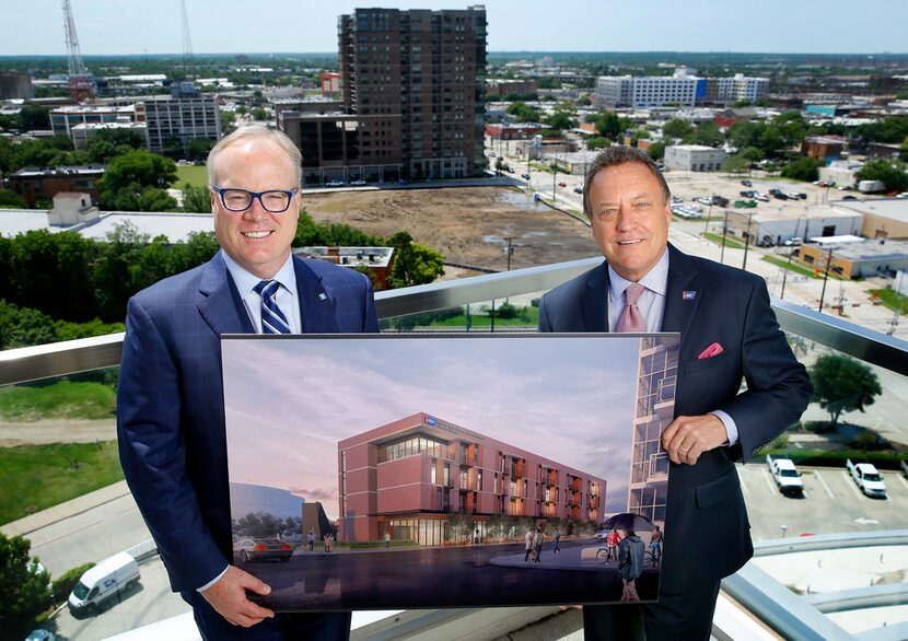 Jim Hinton, CEO of Baylor Scott & White Health (left) and Jeff Fehlis, executive vice...