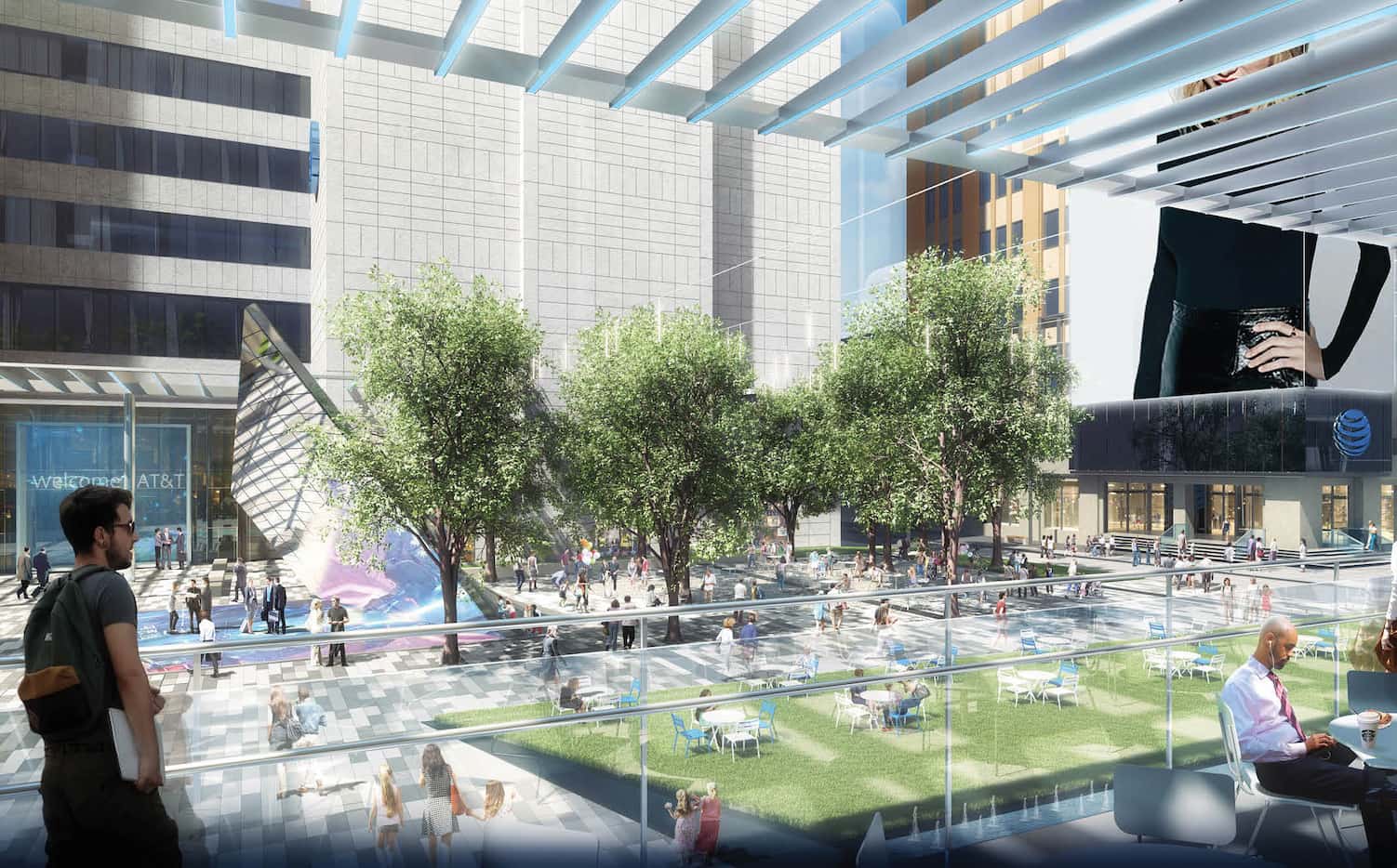 A second floor outdoor deck at the food hall will overlook the Discovery District plaza.