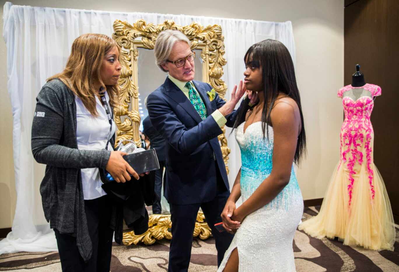 Monte Durham (center), fashion director of TLC's Say Yes to the Dress: Atlanta, gives advice...
