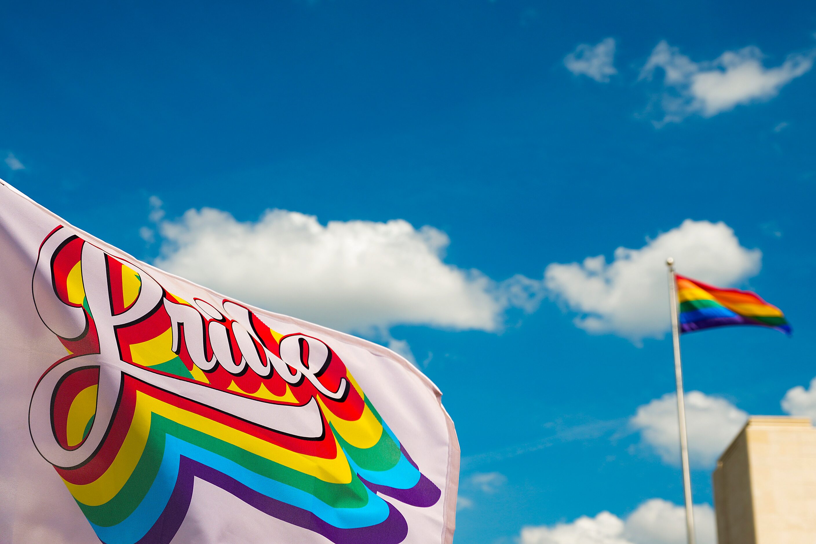 Pride flags fly during the annual Alan Ross Texas Freedom Parade celebrating Pride Month at...