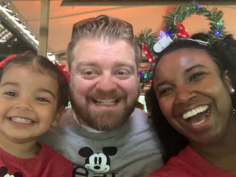 Jim and Gina Mullen with their daughter, Gracie, on a recent family vacation. Jim shaved off...