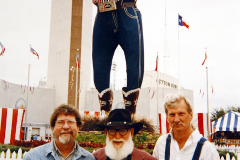 From left: Jer Giles posed with Jack Bridges, the original sculptor of Big Tex, and Bridges'...