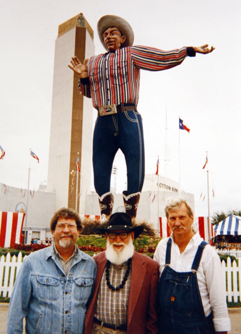 From left: Jer Giles posed with Jack Bridges, the original sculptor of Big Tex, and Bridges'...