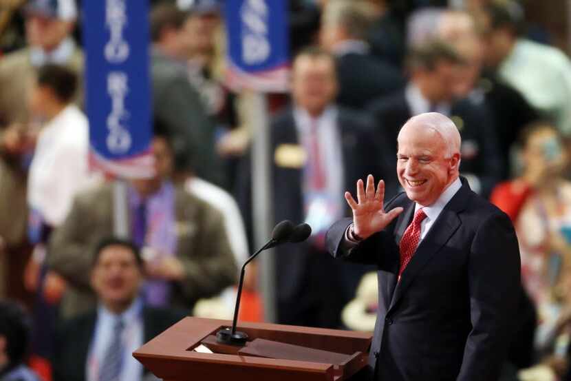 U.S. Sen. John McCain from Arizona as he speaks at the Republican National Convention in...