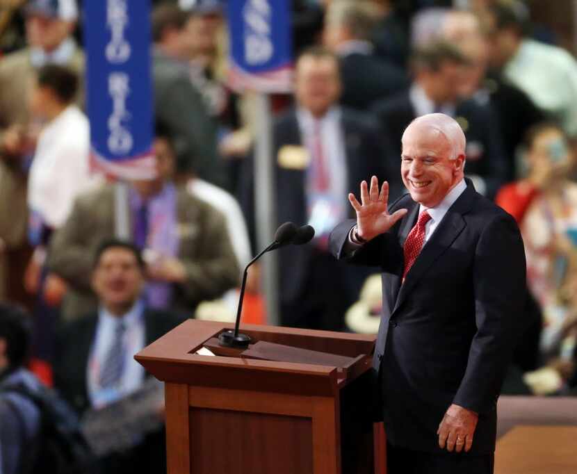 U.S. Sen. John McCain from Arizona as he speaks at the Republican National Convention in...